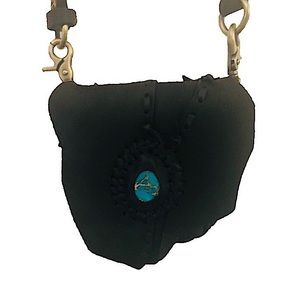 NWT Leather Hand Stitched Purse Satchel With Blue Gold Agate Stone